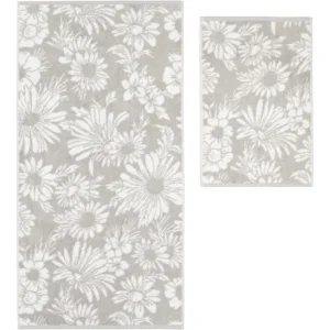 Rabatt ? Cawö Two-Tone Floral Duschtuch – 80×150 Cm – Grau ? 8